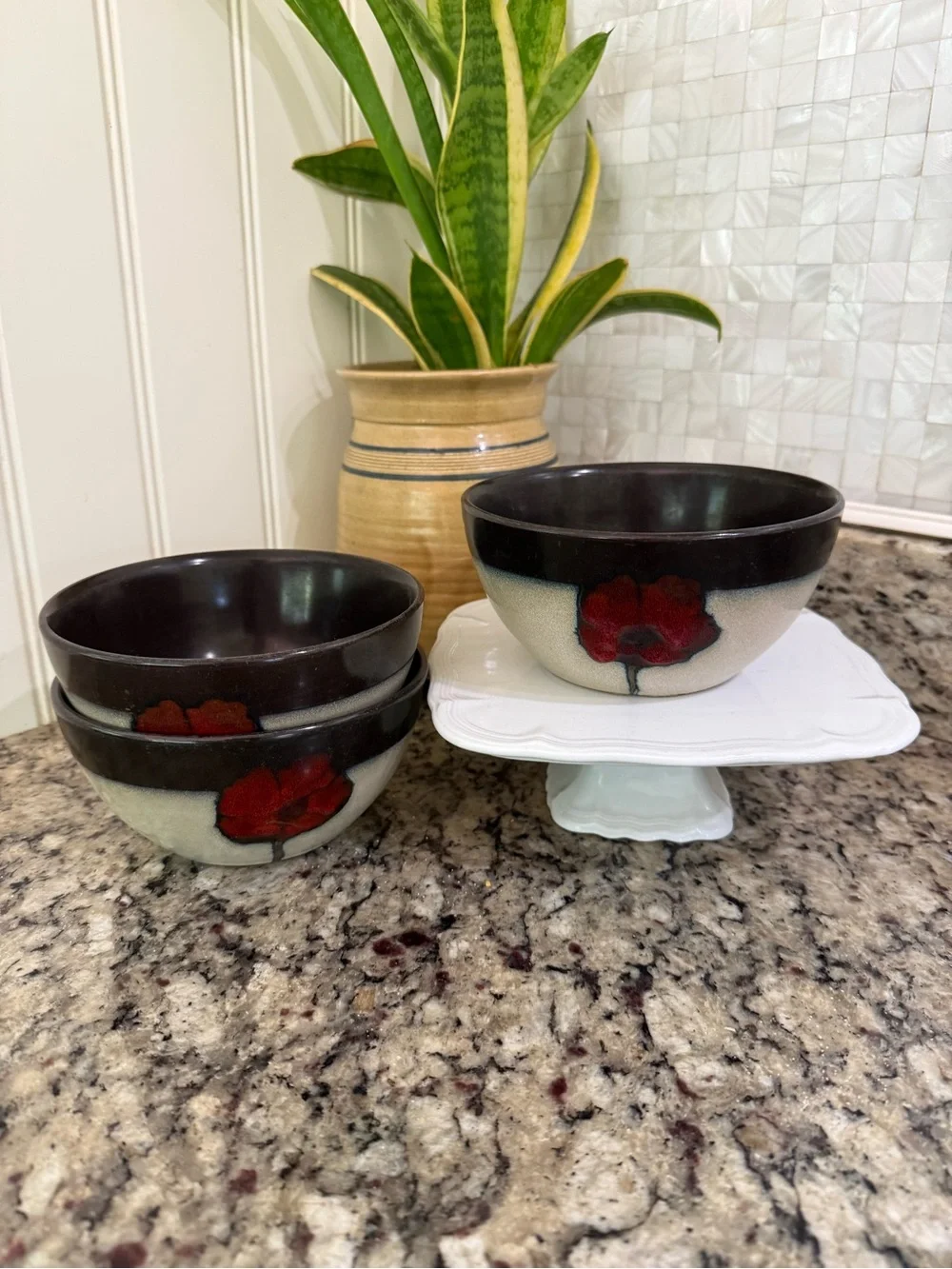 Pfaltzgraff Sarina Painted Poppies Soup Cerral Bowls Set of 3